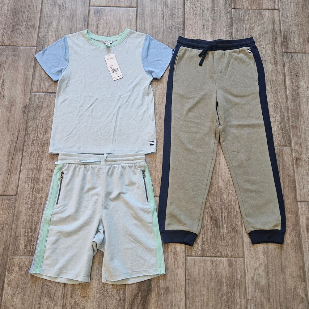 Splendid Pajama Set Lot of 3 Kids 7 Blue Green NEW Tee Short Jogger Sport Lounge